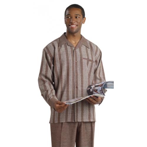 Montique Brown / Beige Striped Microfiber Blend 2 PC Outfit 1079